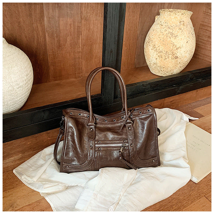 Vintage Pocket Shoulder Tote Bag