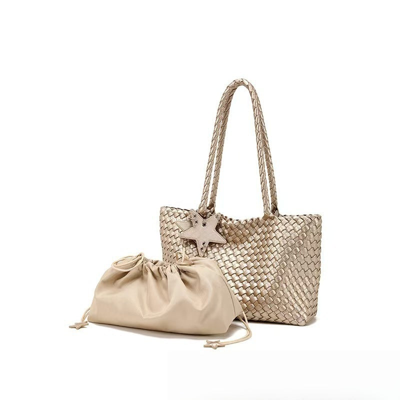 Woven Tote Bag with Drawstring Pouch
